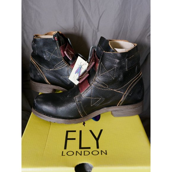 Fly London Ska Leather Distressed Punk Combat Military Moto Ankle Boot NWT - Picture 3 of 7